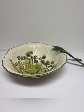 Vtg Los Angeles Potteries #940 Hand Painted 13”Salad Bowl Made USA 1950s Cabbage
